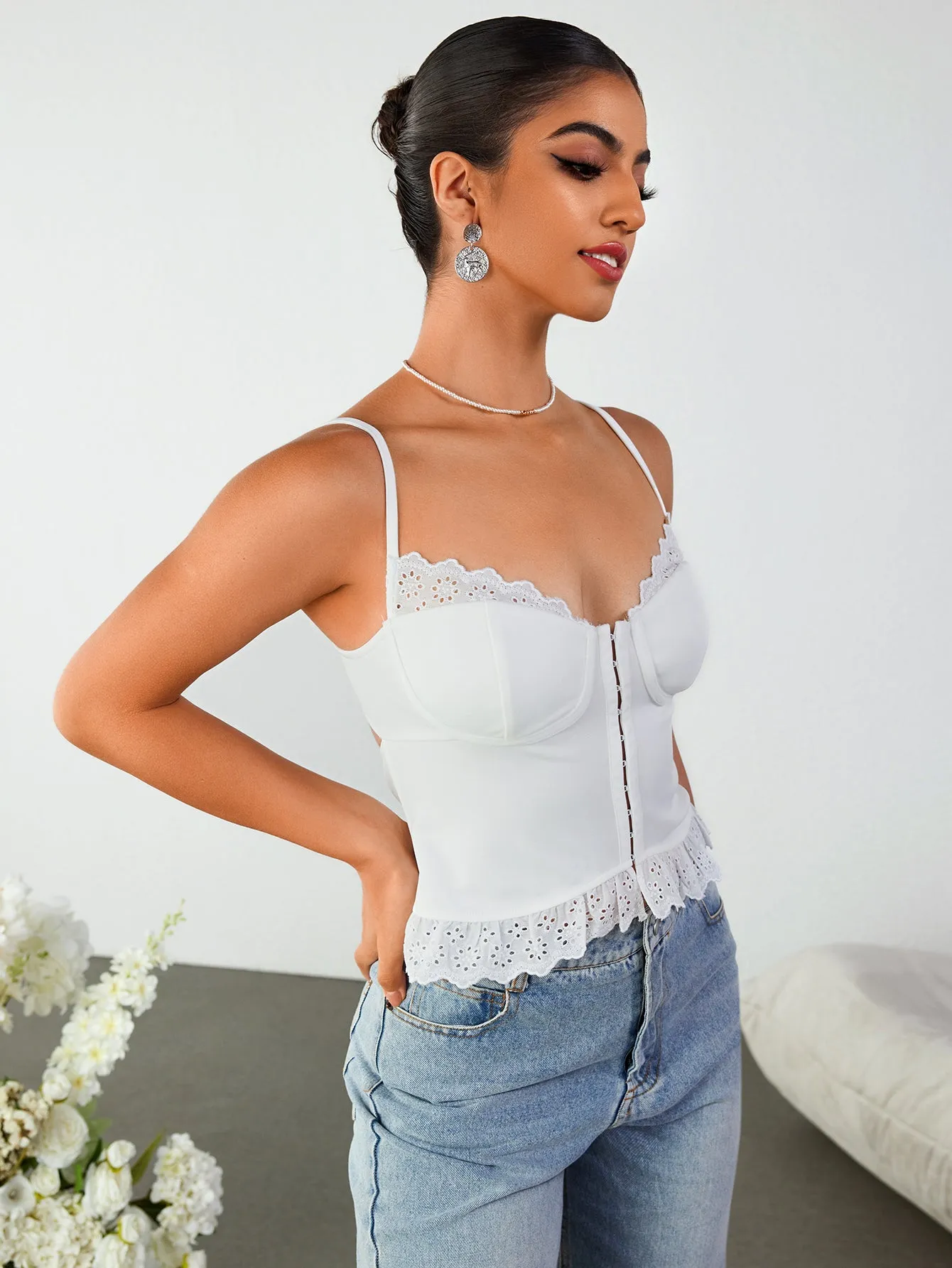 Lace Trim Cut Out Backless Crop Top sold by Parthea Fashion product image thumbnail 3