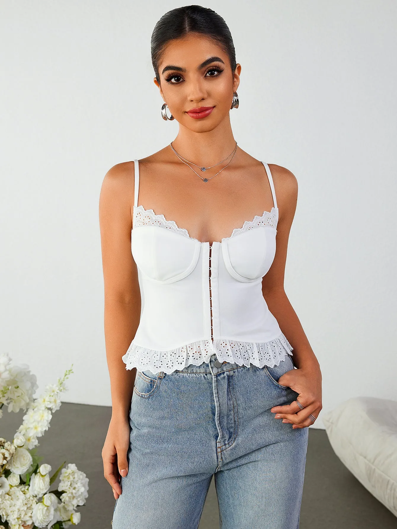 Lace Trim Cut Out Backless Crop Top sold by Parthea Fashion