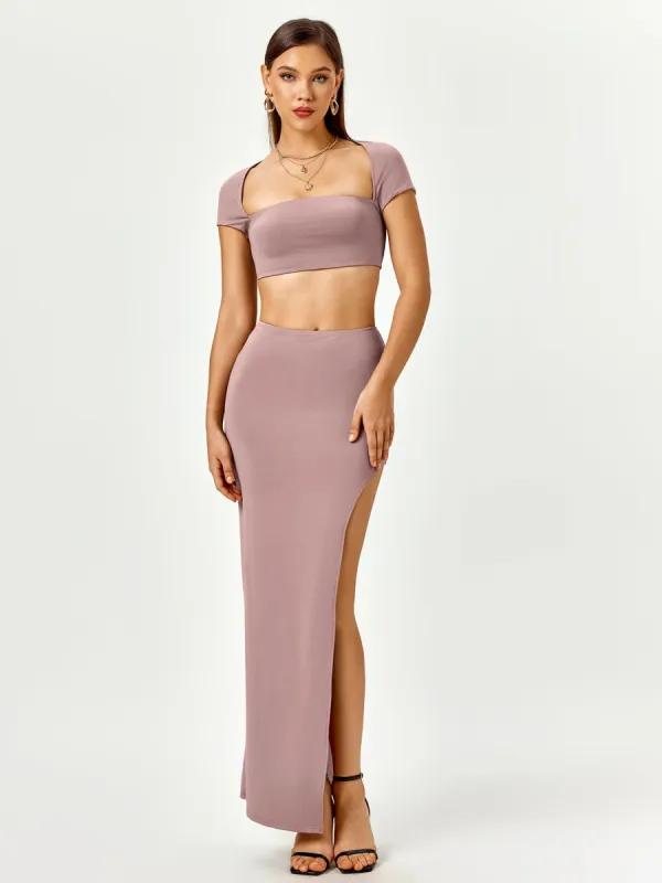 Tie Back Cut Out Crop Top&Split Thigh Bodycon Skirt sold by Parthea Fashion