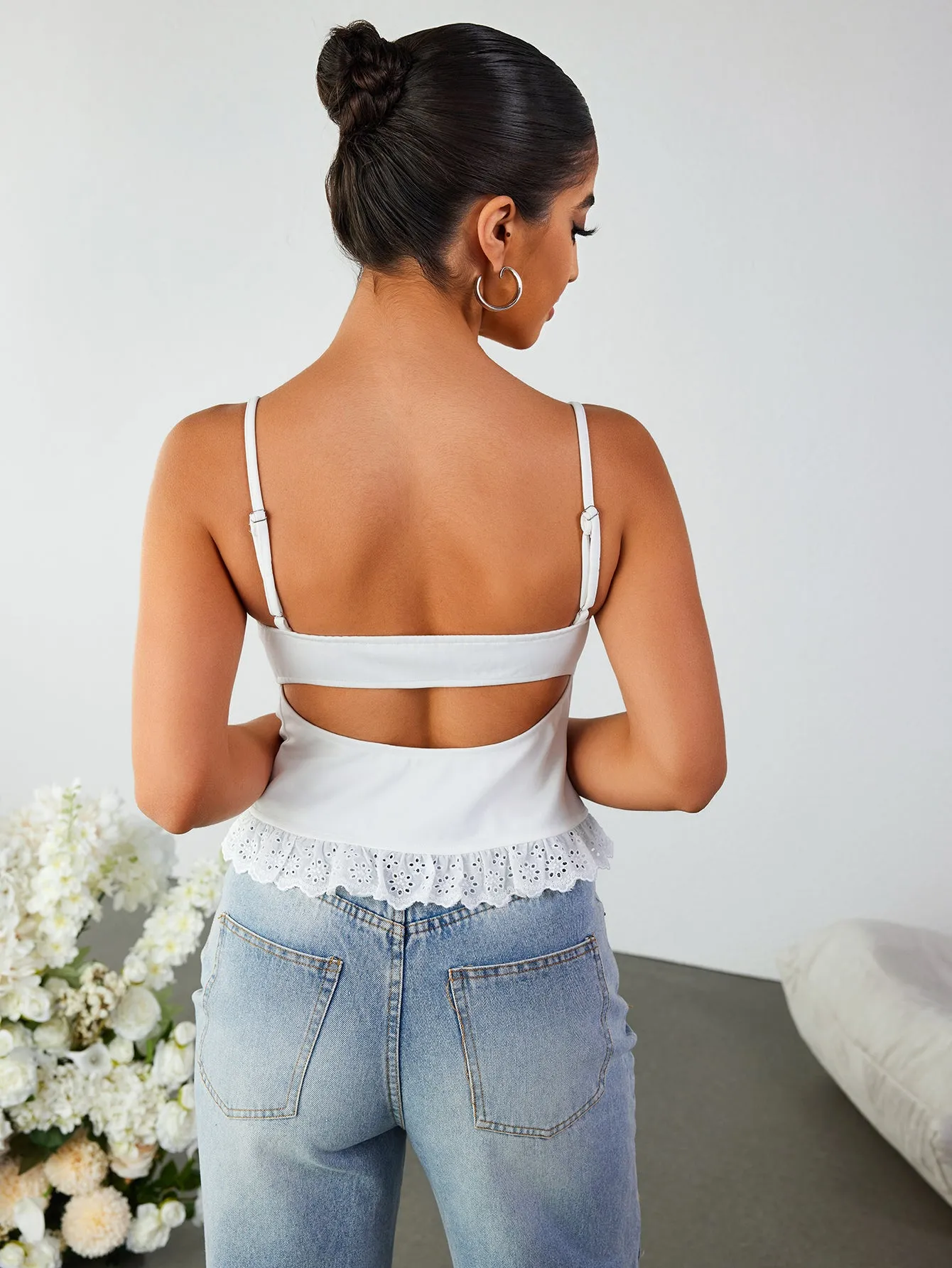 Lace Trim Cut Out Backless Crop Top sold by Parthea Fashion product image thumbnail 2