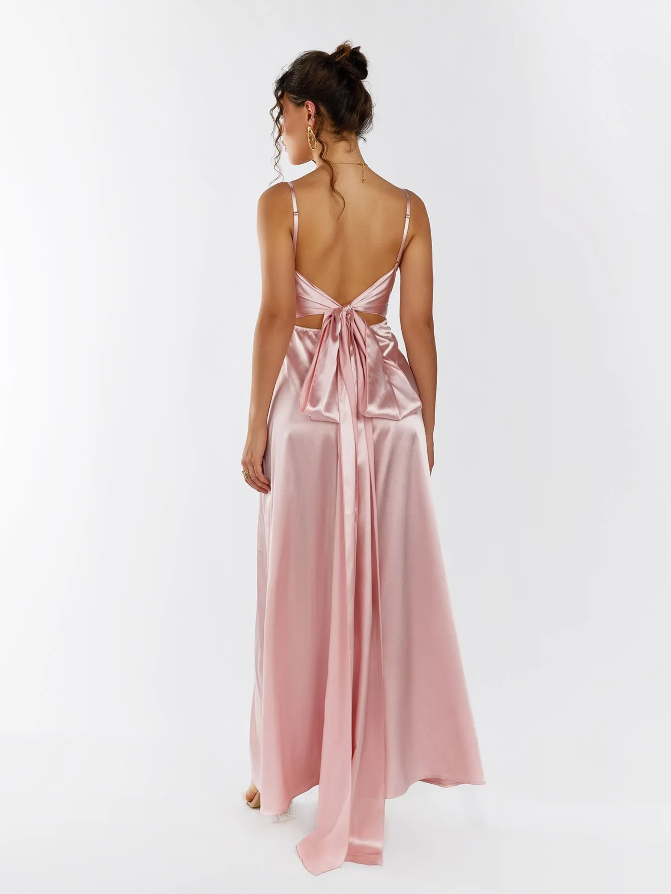Satin Draped Tie Back Split Dress sold by Parthea Fashion product image thumbnail 2