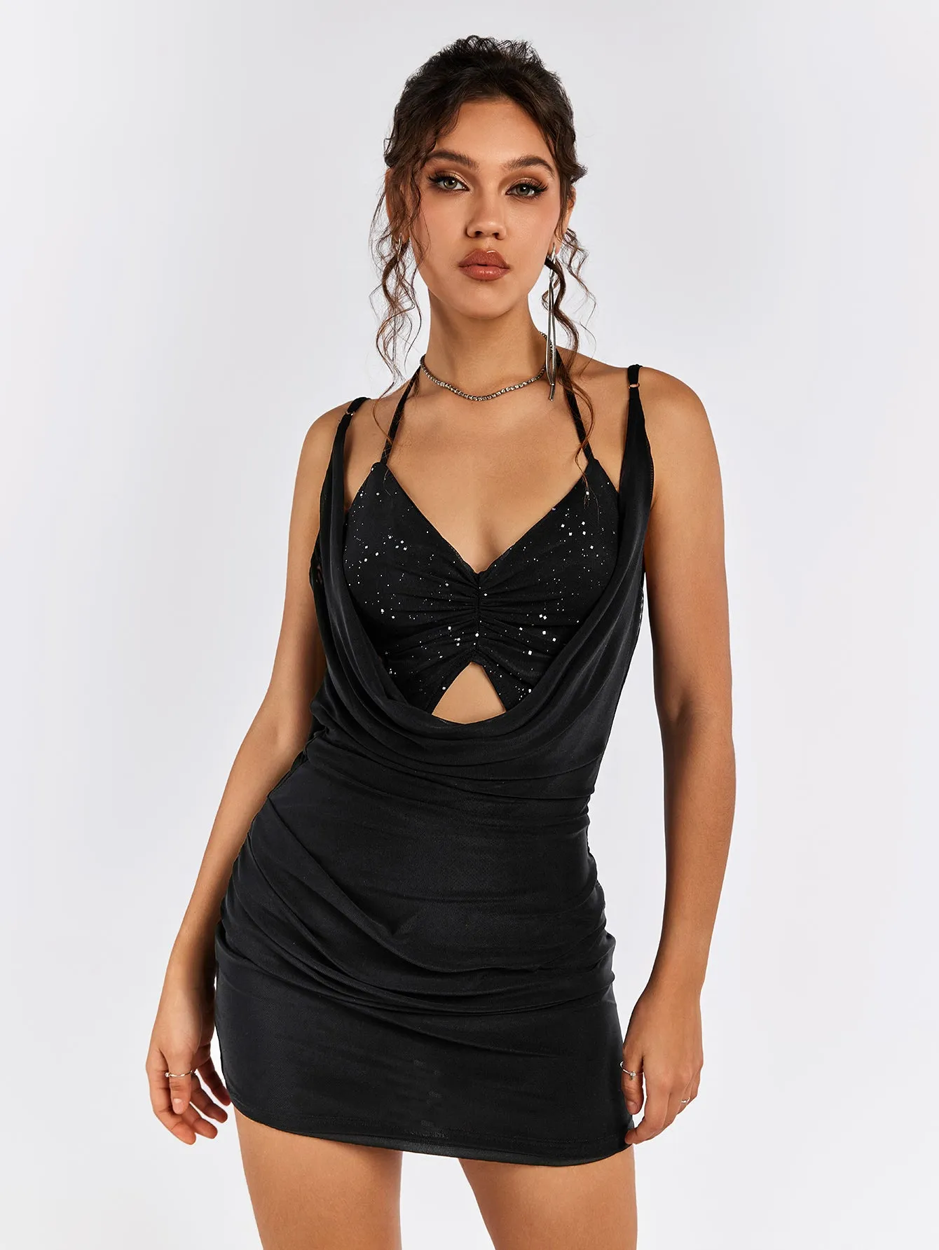 Halter Tie Back Draped Mini Dress sold by Parthea Fashion product image thumbnail 5