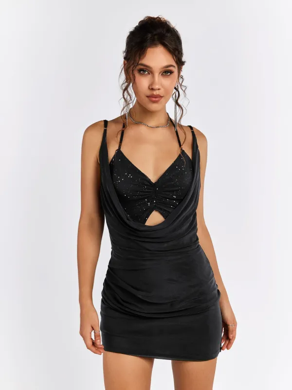 Halter Tie Back Draped Mini Dress sold by Parthea Fashion