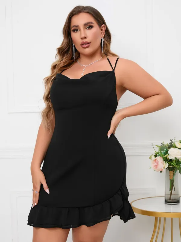 Plus Draped Collar Tie Back Ruffle Hem Dress sold by Parthea Fashion