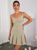 Removable Belt At Neckline Pleated Mini Dress sold by Parthea Fashion