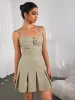 Removable Belt At Neckline Pleated Mini Dress sold by Parthea Fashion
