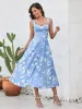 Ruched Backless Floral Print Midi Dress sold by Parthea Fashion