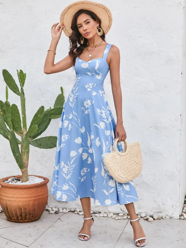 Ruched Backless Floral Print Midi Dress sold by Parthea Fashion