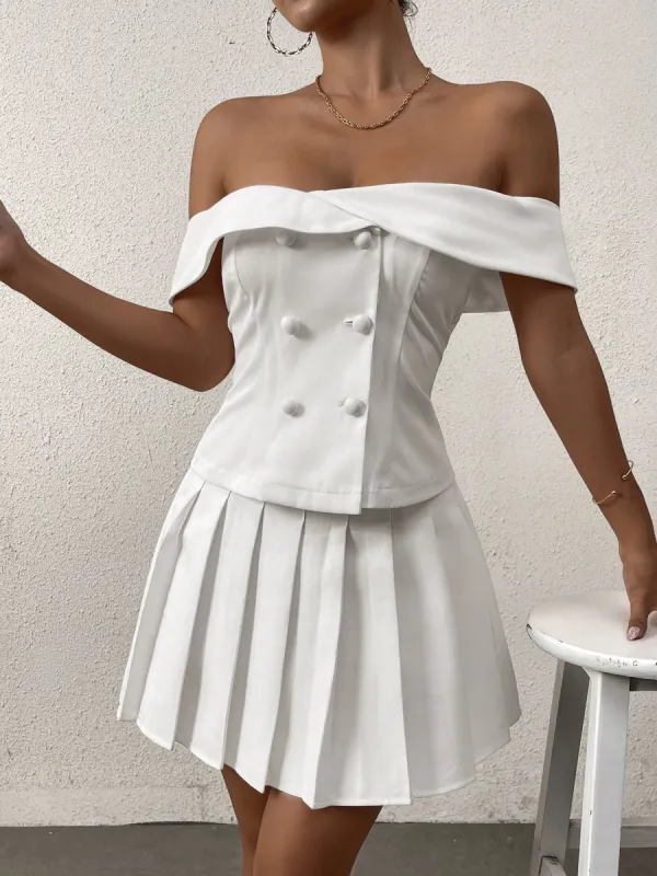 Off Shoulder Button Embellished Top sold by Parthea Fashion