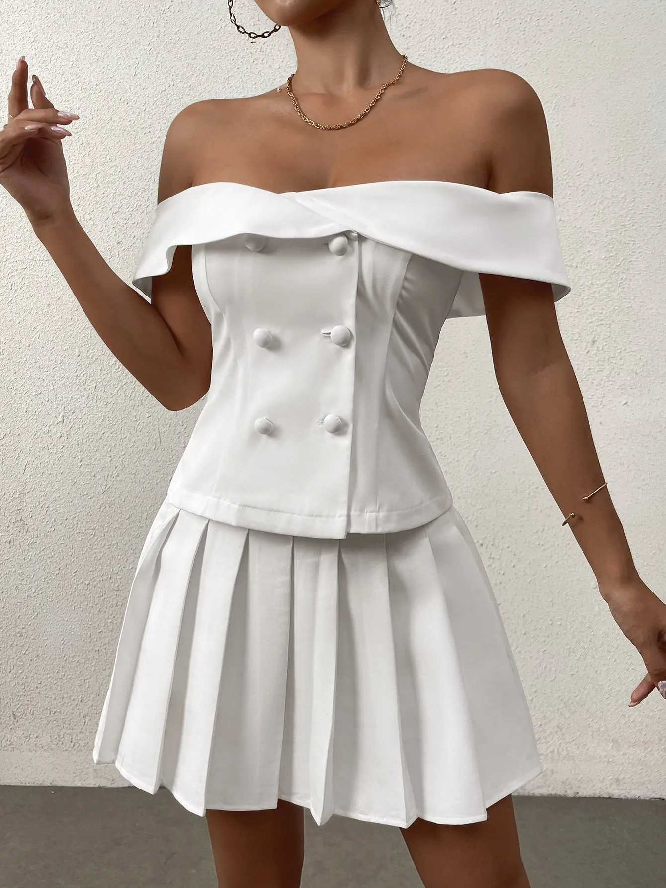 Off Shoulder Button Embellished Top sold by Parthea Fashion product image thumbnail 3