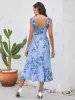 Tie Shoulder Backless Floral Print Slit Hem Dress sold by Parthea Fashion