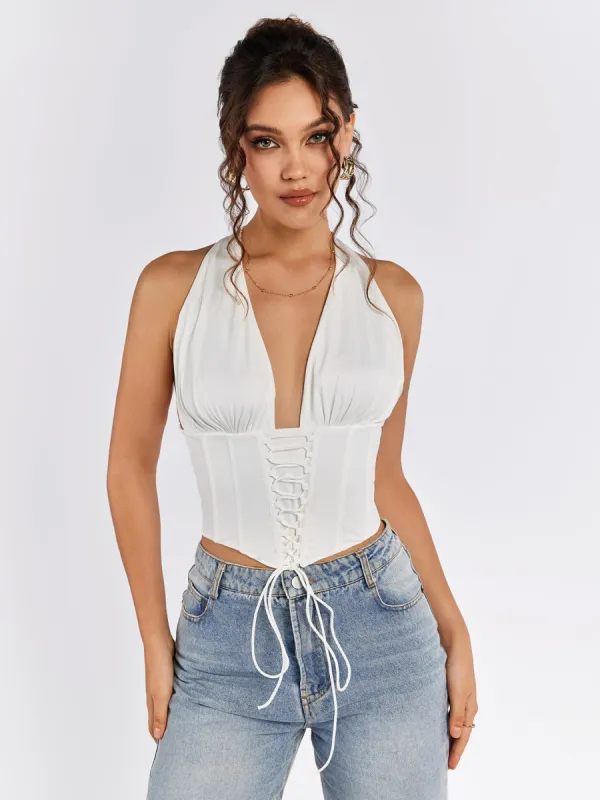 Halter Crisscross Front Zipper Back Top sold by Parthea Fashion