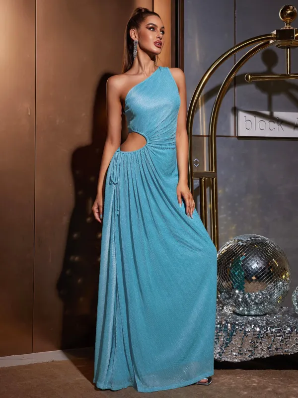 One Shoulder Cut Out Mesh Maxi Dress sold by Parthea Fashion