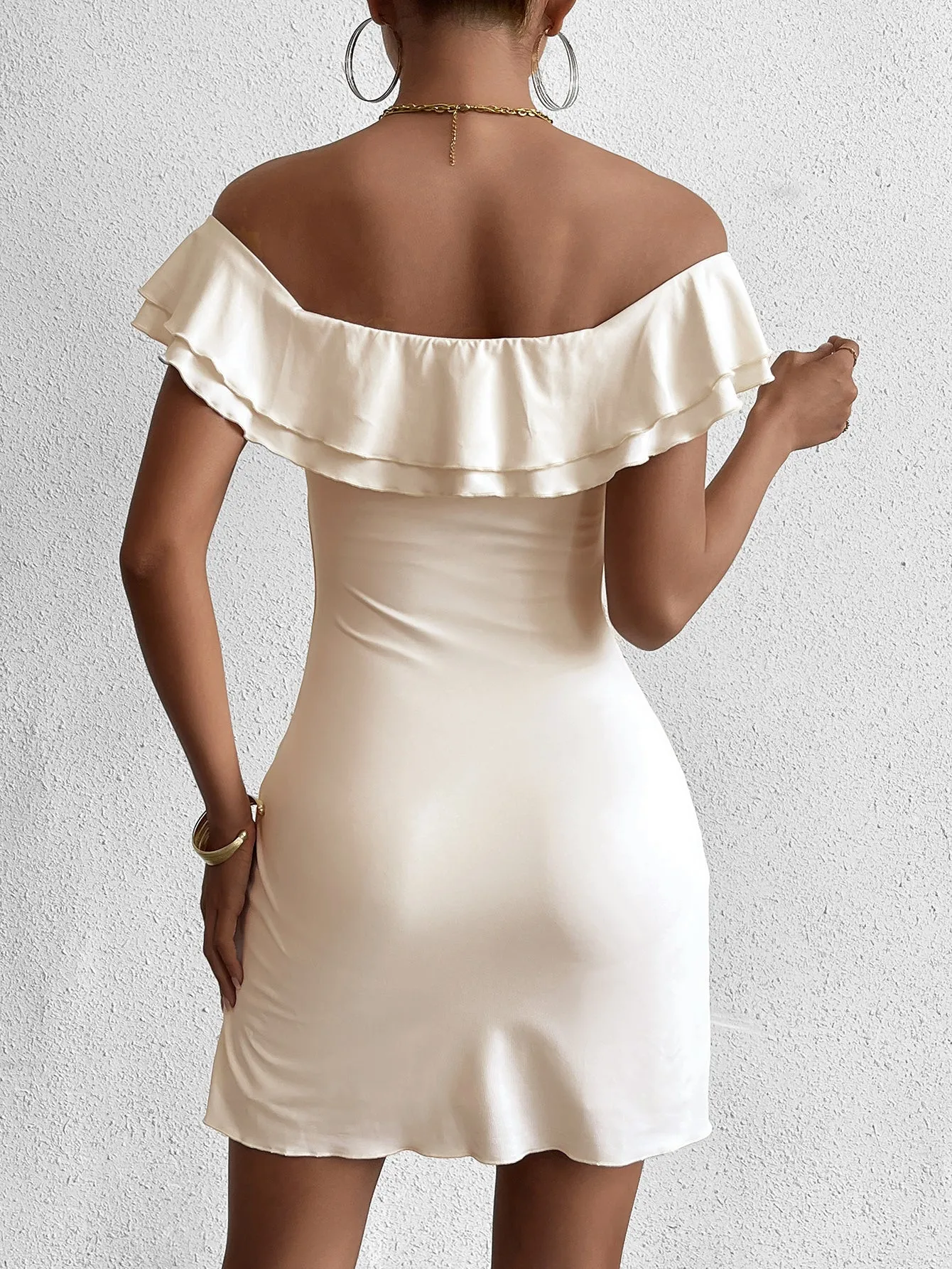 Off Shoulder Ruched Twist Front Mini Dress sold by Parthea Fashion product image thumbnail 2