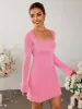 Square Neck Ruched Mesh Mini Dress sold by Parthea Fashion