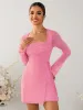 Square Neck Ruched Mesh Mini Dress sold by Parthea Fashion