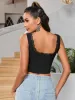 Lace Trim Button Front Tank Top sold by Parthea Fashion