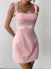 Tie Backless Lace Spliced Ruched Bust Mini Dress sold by Parthea Fashion