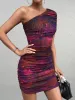 One Shoulder Ruched Print Mini Dress sold by Parthea Fashion