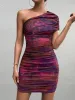 One Shoulder Ruched Print Mini Dress sold by Parthea Fashion