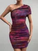 One Shoulder Ruched Print Mini Dress sold by Parthea Fashion