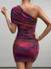 One Shoulder Ruched Print Mini Dress sold by Parthea Fashion
