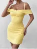 Off Shoulder Ruched Ruffle Cami Bodycon Dress sold by Parthea Fashion