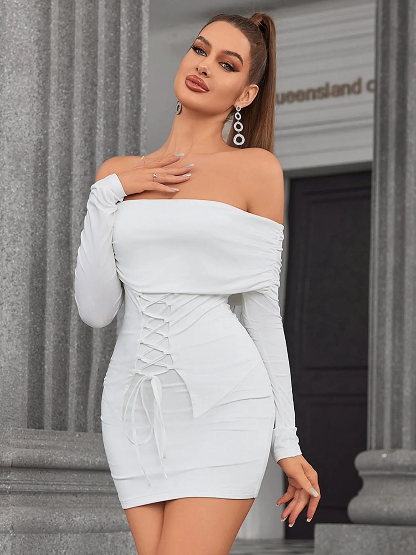 Off Shoulder Crisscross Front Tube Dress sold by Parthea Fashion product image thumbnail 4