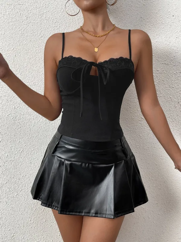 Lace Trim Tie Front Bustier Top sold by Parthea Fashion