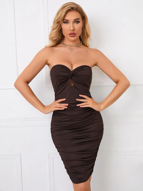 Twist Front Ruched Tube Bodycon Dress sold by Parthea Fashion