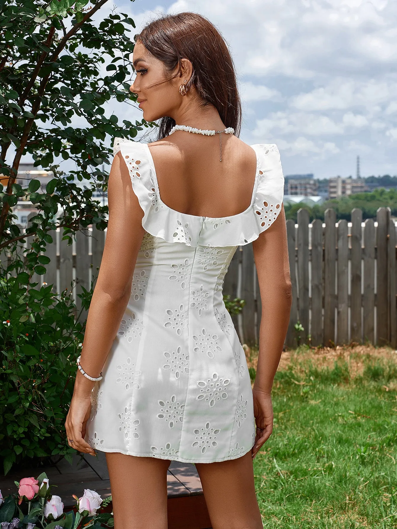 Fly Sleeve Jacquard Tie Front Mini Dress sold by Parthea Fashion product image thumbnail 2