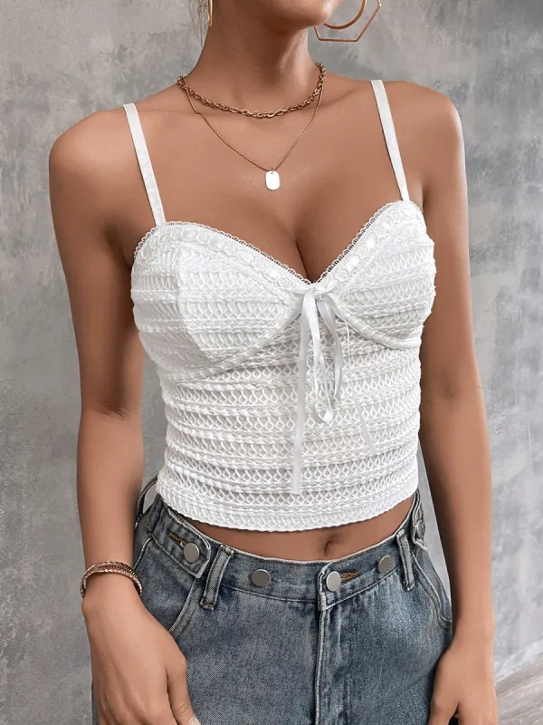 Jacquard Lace Trim Knitted Crop Top sold by Parthea Fashion