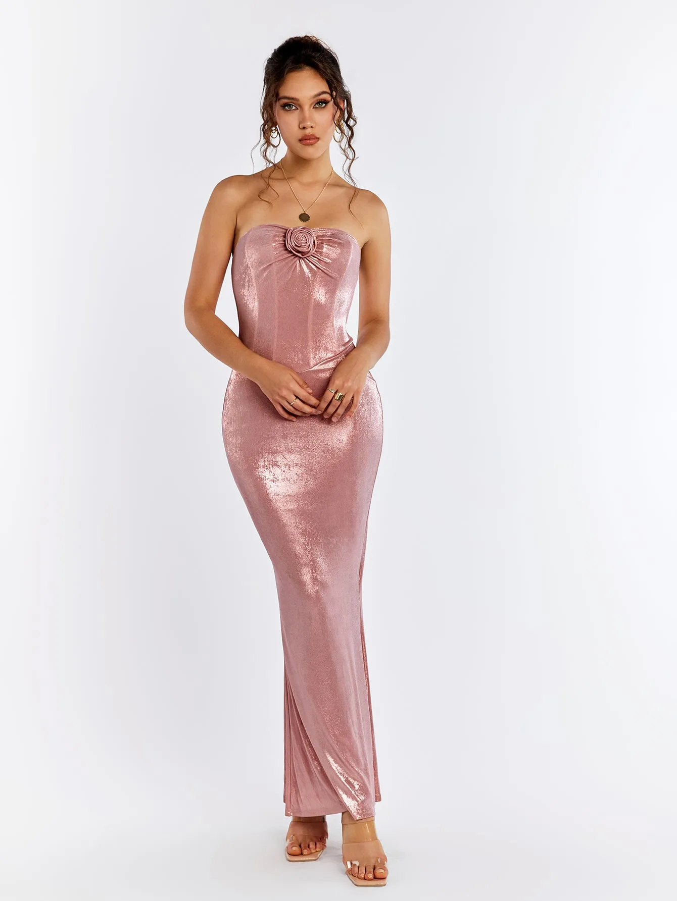 Glitter Stereo Flower Split Hem Tube Dress sold by Parthea Fashion product image thumbnail 5