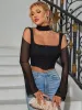Boning Bell Sleeve Cut Out Mesh Corset Top sold by Parthea Fashion