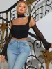 Boning Bell Sleeve Cut Out Mesh Corset Top sold by Parthea Fashion