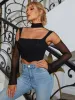 Boning Bell Sleeve Cut Out Mesh Corset Top sold by Parthea Fashion