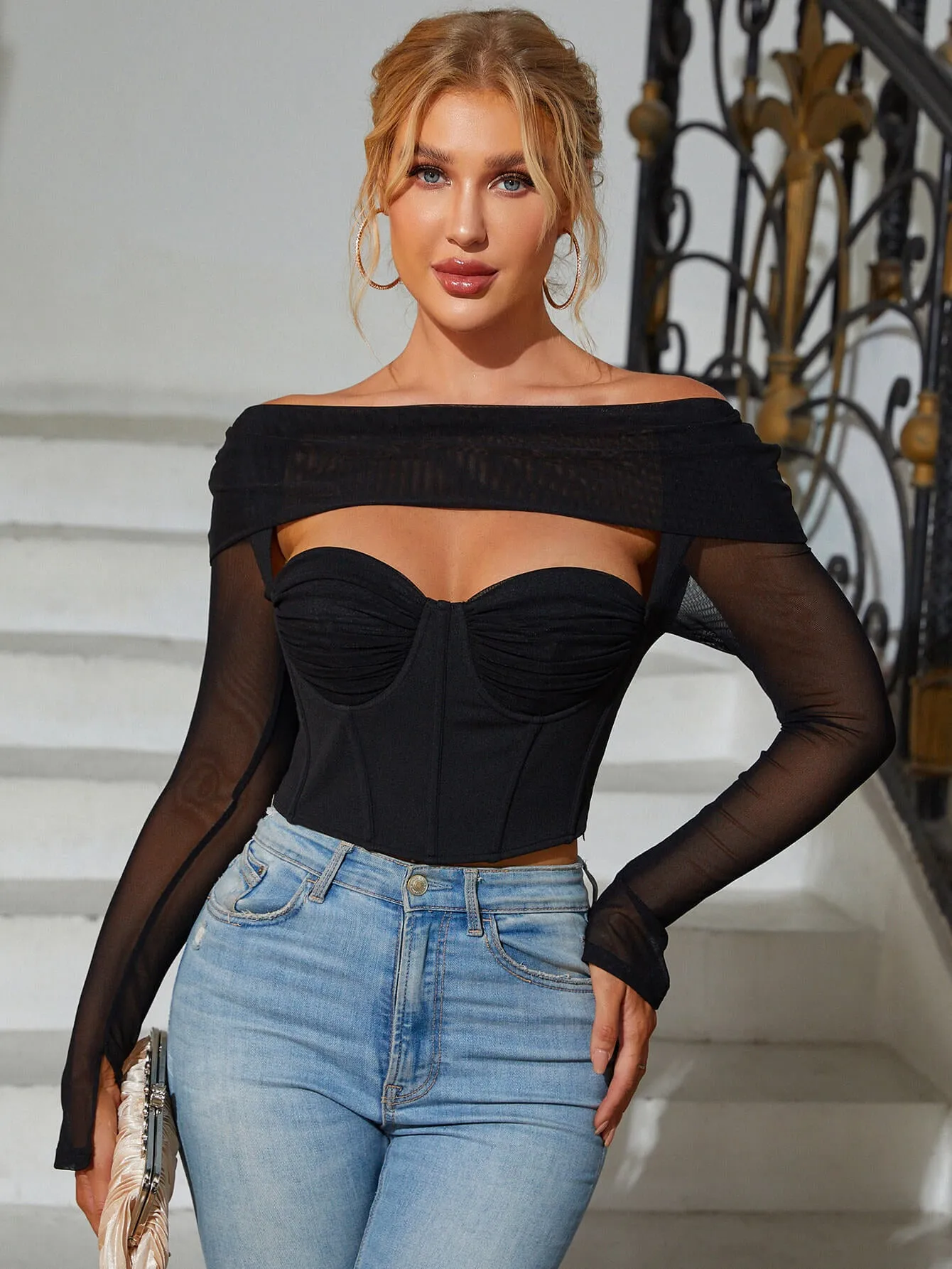 Boning Pads Underwire Off Shoulder Cut Out Corset Top sold by Parthea Fashion product image thumbnail 5