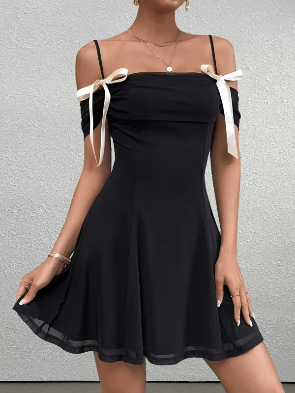 Bow Tie Mesh Backless Mini Dress sold by Parthea Fashion