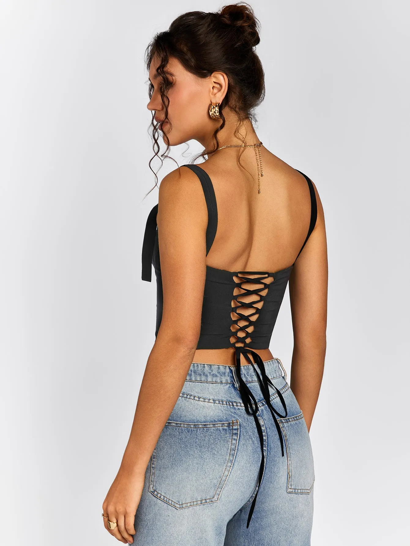 Crisscross Back Corset Crop Top sold by Parthea Fashion product image thumbnail 2
