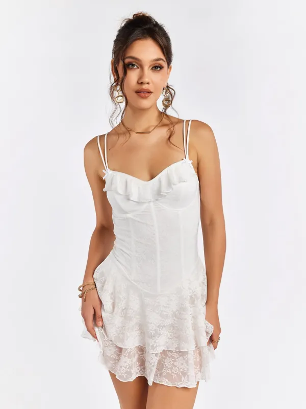 Crisscross Tie Back Corset Lace Mini Dress sold by Parthea Fashion