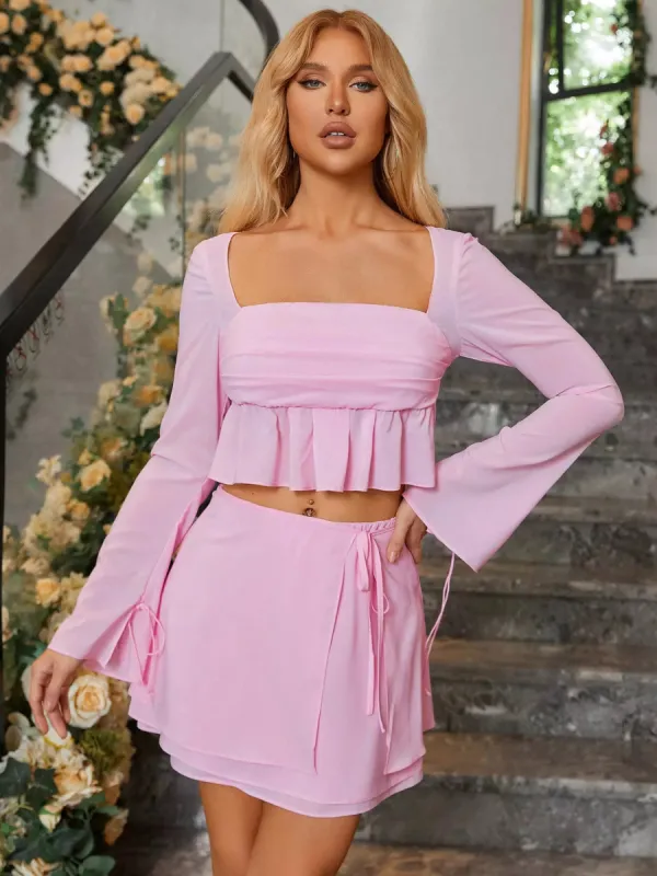Lantern Sleeve Chiffon Top Skirt Set sold by Parthea Fashion