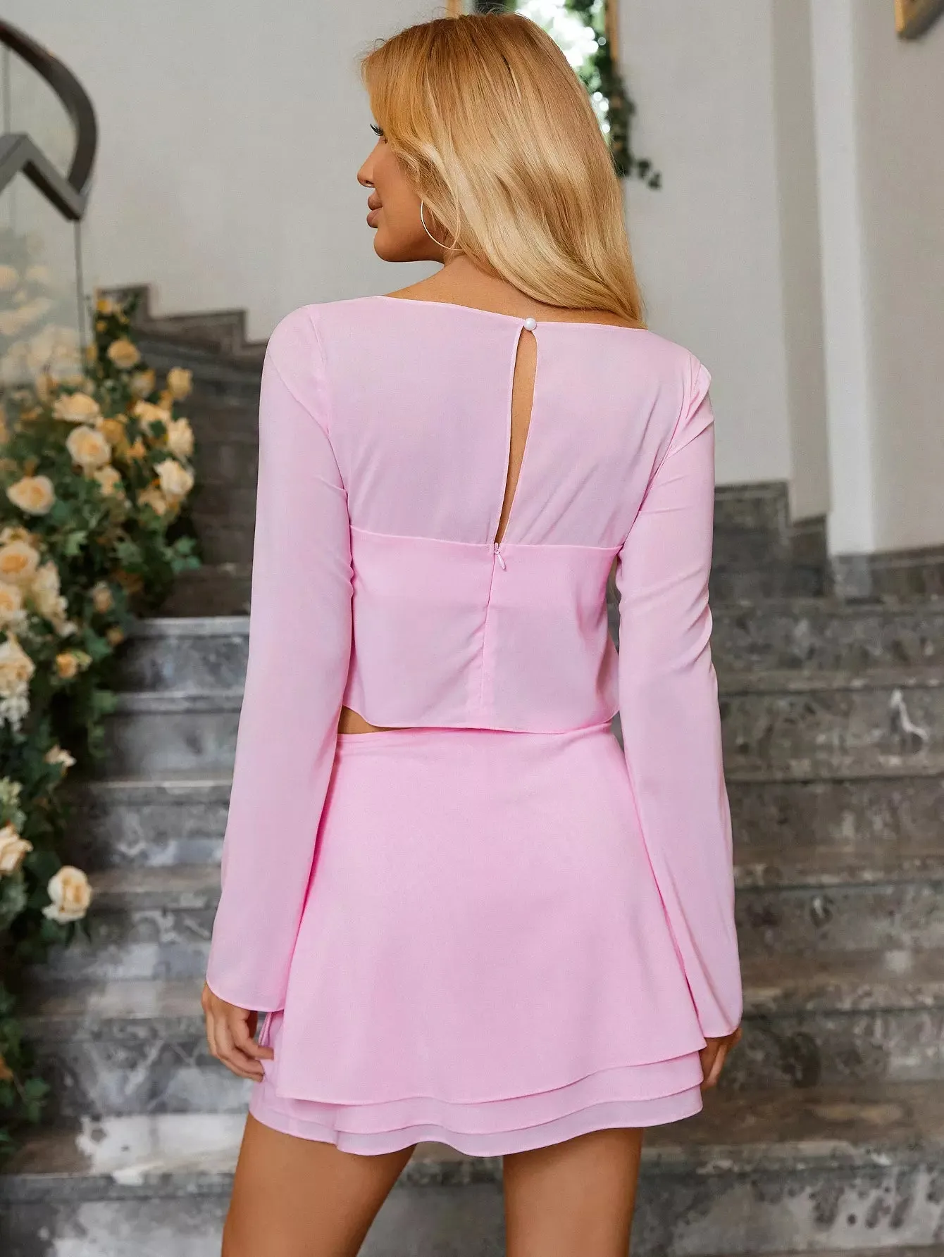 Lantern Sleeve Chiffon Top Skirt Set sold by Parthea Fashion product image thumbnail 2