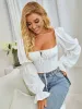 Ruched Bust Knot Gather Sleeve Crop Top sold by Parthea Fashion
