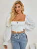Ruched Bust Knot Gather Sleeve Crop Top sold by Parthea Fashion