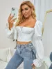 Ruched Bust Knot Gather Sleeve Crop Top sold by Parthea Fashion