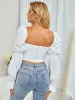 Ruched Bust Knot Gather Sleeve Crop Top sold by Parthea Fashion