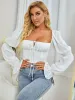 Ruched Bust Knot Gather Sleeve Crop Top sold by Parthea Fashion