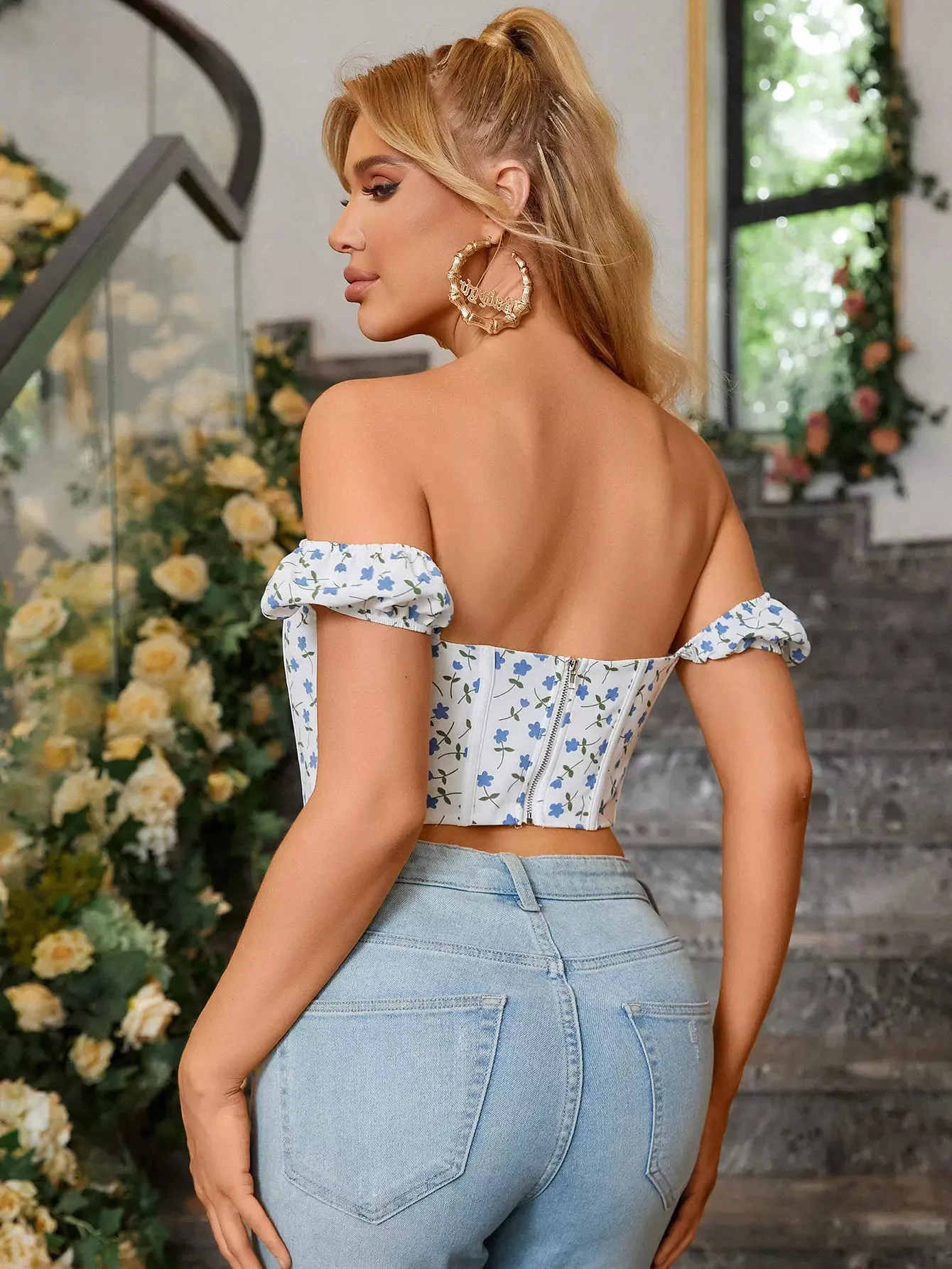 Off The Shoulder Floral Corset Top sold by Parthea Fashion product image thumbnail 2