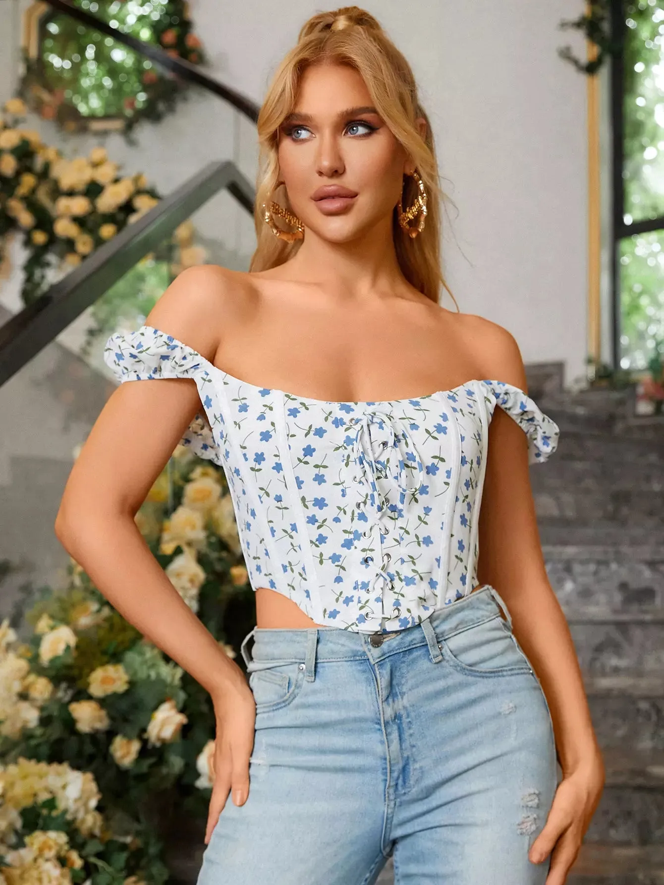 Off The Shoulder Floral Corset Top sold by Parthea Fashion product image thumbnail 5