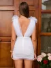 Ruffle Trim Ruched Mesh Overlay Dress sold by Parthea Fashion